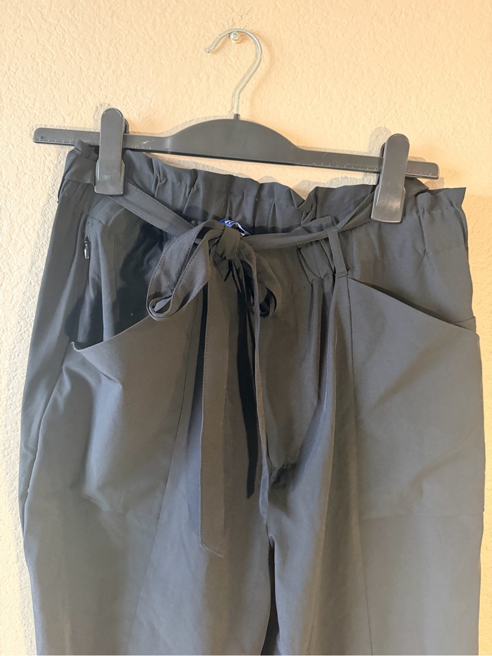 Women's Black Paperbag Waist Trousers with Tie